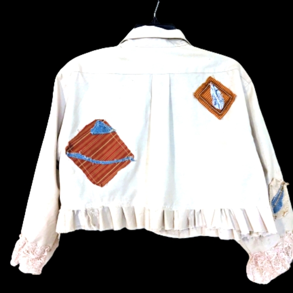 OOAK Crop Button Shirt Patches Up cycled Large - Picture 4 of 5